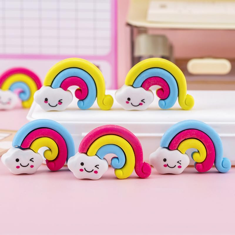 Image of Radiance 12 Pcs Rainbow Shape Erasers for Kids | Cute Pencil Erasers for Girls & Boys | Colorful Rubber Stationery | Birthday Return Gift for Kids | School Supplies (Multicolor)