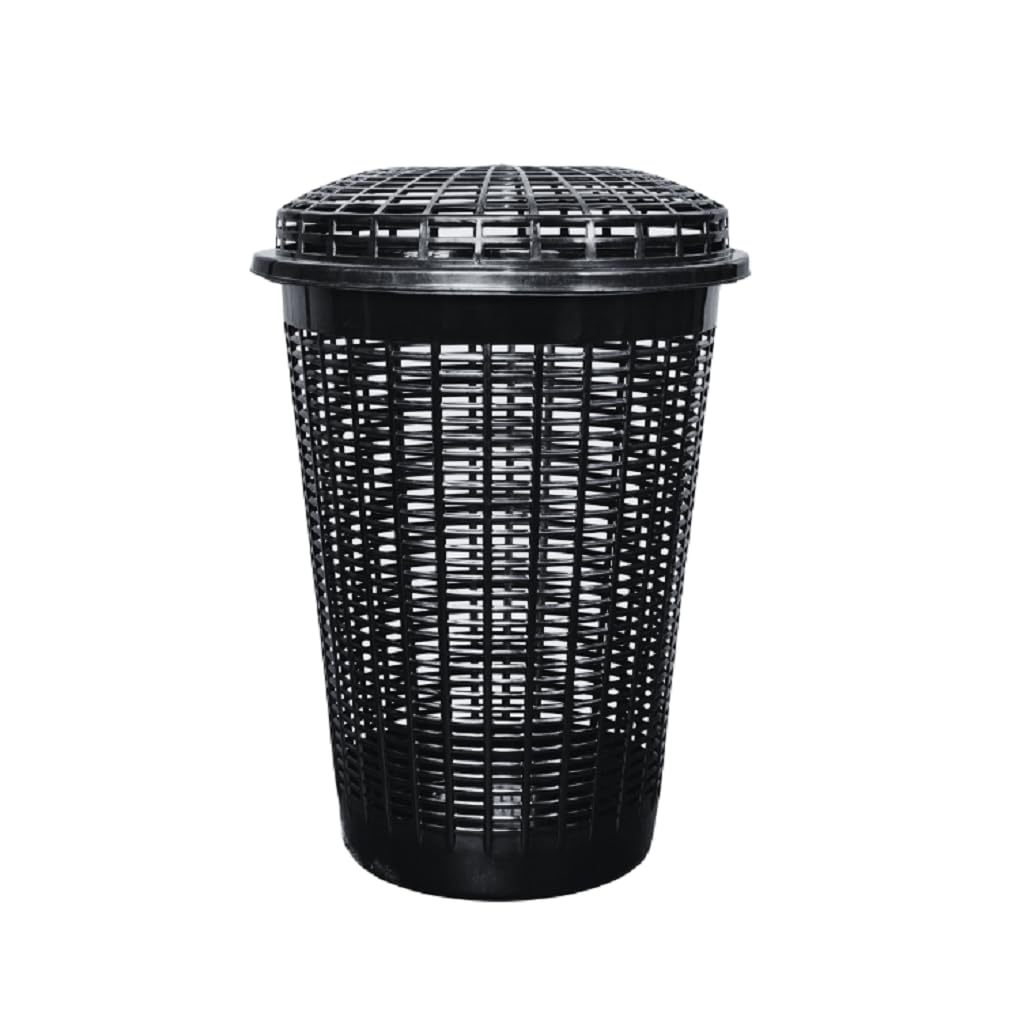 Optimal Products Black Alibaba 50L Litre Circular Plastic Laundry Linen Washing Basket Bin Storage Round Hamper With Lid (Black)