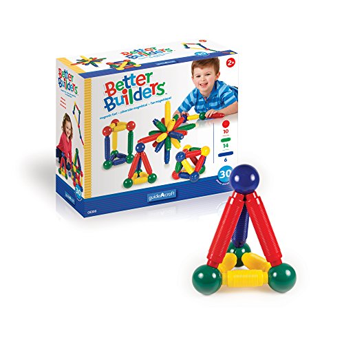Guidecraft Better Builders 30 - Piece Magnetic Ball and Rod Construction Set, STEM Educational Building Toy
