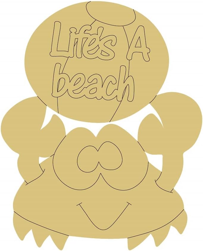 Lifes A Beach Design by Lines Unfinished Wood Cutout Beachball Crab Door Hanger MDF Shape Canvas Style 1 Art 1