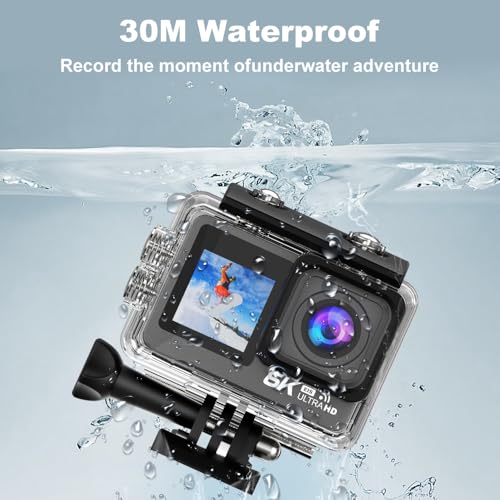 Image of HINISO 6K Action Camera | Ultra HD Sports Cam with Touch & Dual Screen, Wireless Mic & Remote, 3 Batteries, Waterproof 40M, EIS Stabilization, WiFi, 170 Wide Lens & Mounting Kit