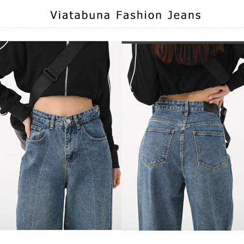 Viatabuna Loose Fit Jeans for Women High Waist Petite Wide Leg Boyfriend Mom Jeans Y2k Baggy Straight Leg Denim Trousers4