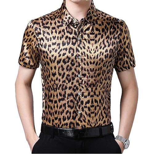 Camisa De Satén De Manga Corta para Hombre, Camisas De Vestir De Manga Corta De Verano para Hombre, Camisa Social De Fiesta Lisa Informal Pattern 2 Asian Size XL