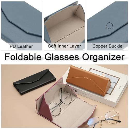 Image of PATIKIL Foldable Glasses Case, Triangle Magnetic Sunglasses Organizer Case PU Leather Hard Eyeglass Case (1 Pcs)