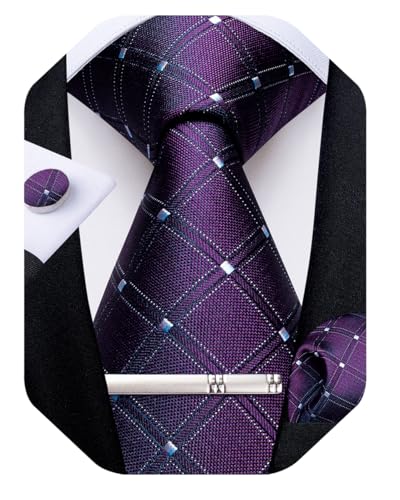 Image of DiBanGu Mens Silk Necktie Solid Color Tie and Pocket Square Cufflink Tie Clip Set Woven Plain Ties for Men Wedding Party