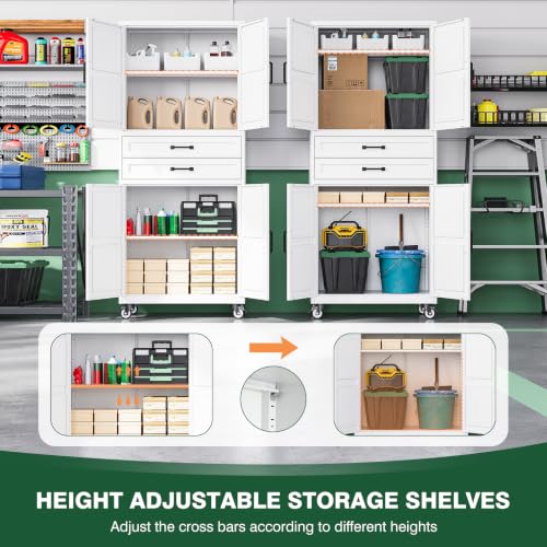 Image of Letaya Metal Garage Storage Cabinets with Wheels,White Rolling Tool Cabinet