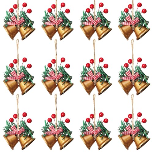 Colgantes de Campana navideña, Juego de 12 Piezas de Adornos navideños de Doble Campana para árbol de Navidad, Decoraciones Colgantes para árboles de Navidad, manijas de Puertas, Ganchos de Pared