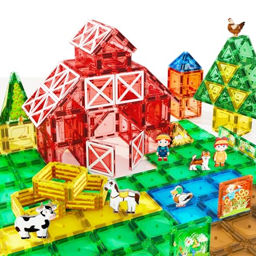 Magnetic Tiles Farm Animals Set, Immersive Storytelling Building Blocks for Toddlers 3-5, 3D Farm House STEM Toys with UV-Printed Realistic Animals, Compatible with All Major Brands