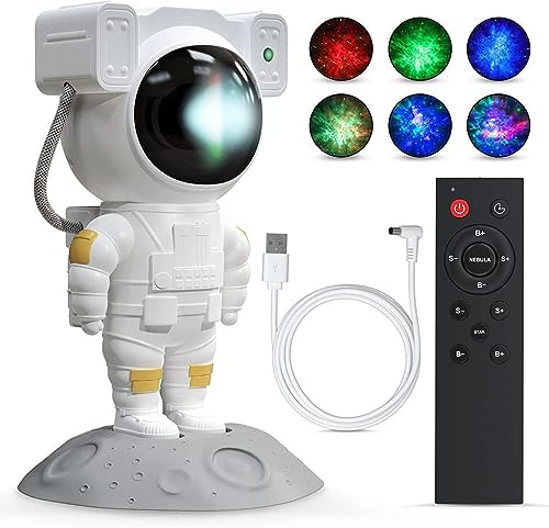 Image of Astronaut Galaxy Star Projector Night Light /Lamp With Remote Control | Rechargeable 360 Rotation Magnetic Usb Adjustable Timer Night Light For Kids - Abs, Fluorescent, White