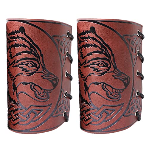 Syijupo 2Piezas de Cuero de Guantelete, Brazales de Cuero, Brazaletes de Piel, Armadura de Brazo de Cuero, para Hombres y Mujeres (Marrón) Cover