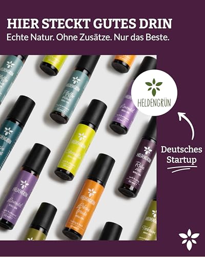 Heldengrün® BIO Roll-On 'Ruhezeit' [100% NATURREIN] Anti-Stress Duft - Dermatologisch getestet - Stressfrei Roll On mit Bio-Lavendel & Zirbe - 2-in-1: Duft & Pflege