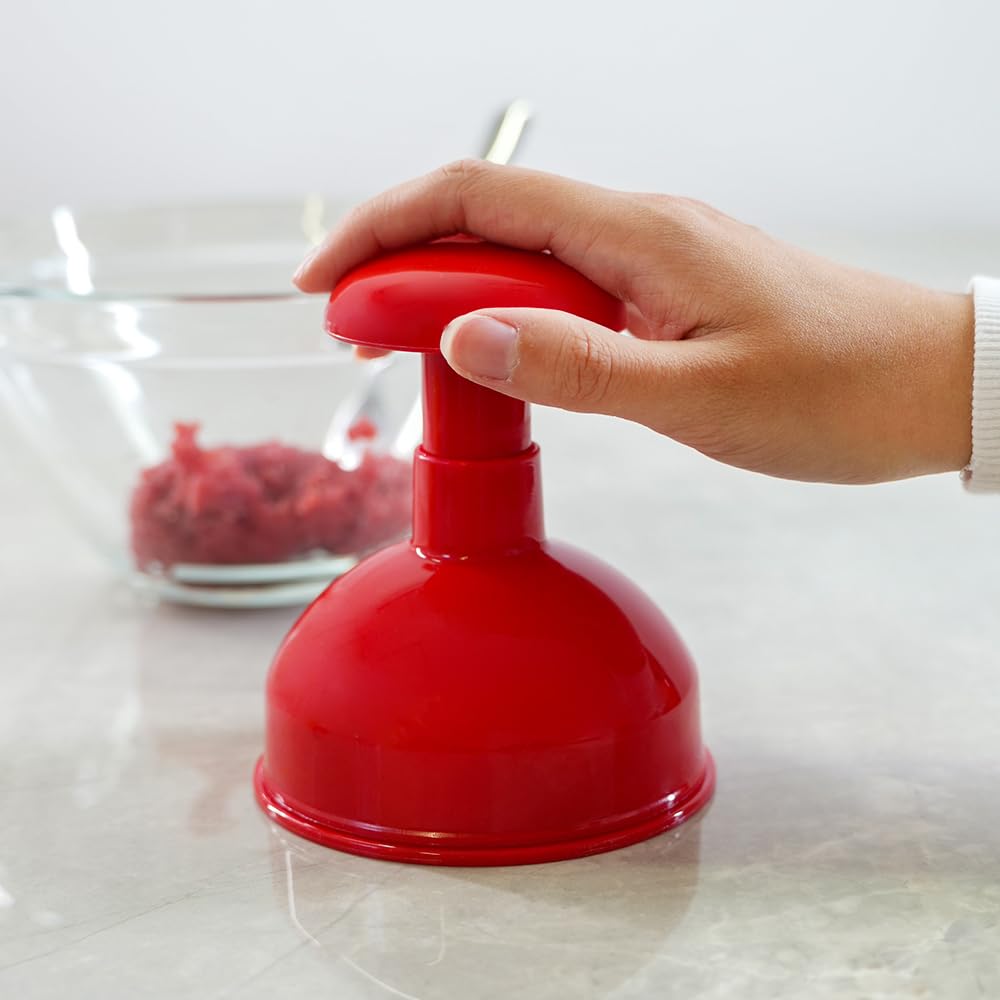Rigamonti La Pressella Stampo per hamburger dal diametro di 9cm. Pressa per hamburger facile da utilizzare con tampone a molla in acciaio inox. Smontabile e lavabile in lavastoviglie.
