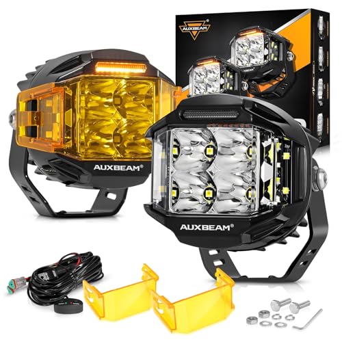 Auxbeam V-MAX Series 4 Inch LED Pods with Side Shooter, 92W Round Offroad Driving Lights with Amber DRL, Super Bright 270° Wide Range Spot Flood Combo Light Bar Auxiliary Light with Wiring H