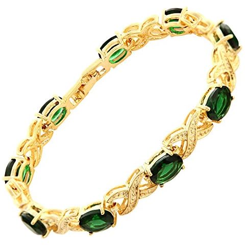 RIZILIA XOXO Link Tennis Bracelet [18cm/7inch] with Oval Cut Gemstones CZ [Green Emerald] in 18K Gold Plated, Simple Modern Elegance Cover