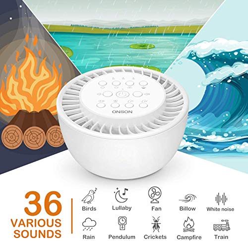 Vanzon by ONSON White Noise Machine-Sound Machine for Sleeping & Relaxation,with Baby Soothing Night Light,36 High Fidelity Nature Sounds,Sleep Sound Therapy for Home,Office,Travel,Kids and Adults