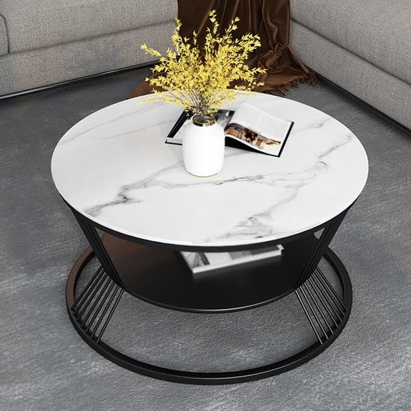 Image of EDEUEQUE Modern Coffee Table Round Simple Tables with Storage Shelf with 1-Tier Storage Shelves, Metal Center Table Minimalist Cocktail Tea Table for Living Room, Office (Black White)