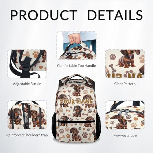 Backpack for Kids, Personalization Cute Dachshunds Backpack for Boys Girls, 17 Inch Custom Dog Bookbag for Elementary Middle4
