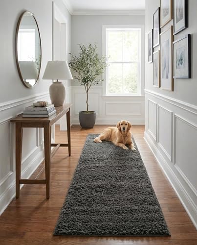 Uber Cozy Solid Shag Runner Rug, Graphite Gray 20 ft