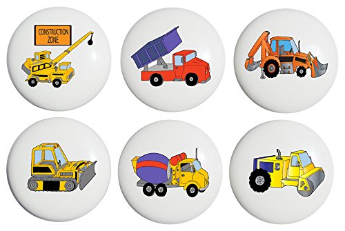Ceramic Construction Truck Drawer Pulls Boys Construction Truck Cabinet Knobs Room Decor Set