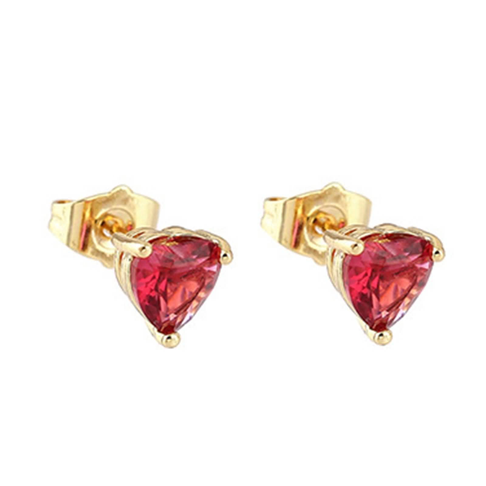 Pendientes Mujer Oro Amarillo 9 K / 14 K / 18 K, Corazón con Rubí, Pendientes de Mujer Oro Rojo