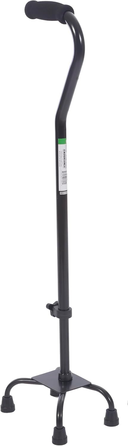 Essential Medical Supply Small Base Quad Cane in Black - Height Adjustable Walking Cane, Sturdy and Durable Walking Cane for Improved Mobility and Stability with 4 Prong Base and Rubber Tips