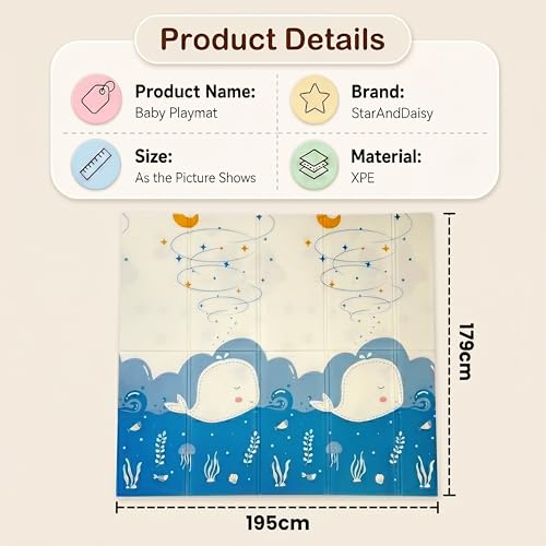 Image of StarAndDaisy Baby Mats for Floor /Play Mat for Babies, Infants & Toddlers with Double Sided Water Proof /Baby Play Mat for Kids Playing Reversible & Foldable Design - Dolphin