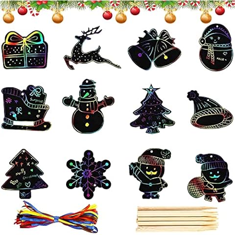 Weihnachten Kratzbilder, 48 Stück Weihnachts Kratzbilder Weihnachten Kratzpapier Rubbelpapier Regenbogen Kratzpapier kratzbild Bastel Kunst Set Cover