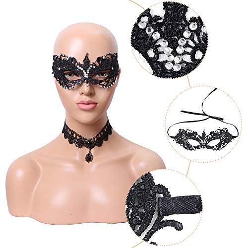 YMHPRIDE Maskerade Masker voor Koppels Strass Venetiaans Masker Mardi Gras Masker Kant Maskerade Masker voor Vrouwen Mannen Party Prom Ball Halloween Kostuum Masker Zwart - Image 7