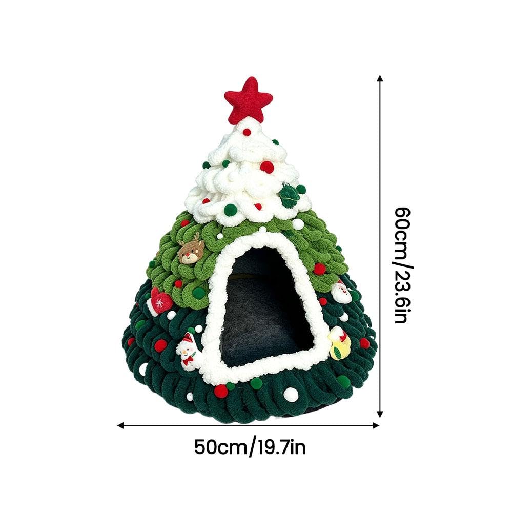 Cuccia per gatti fai da te con albero di Natale, fatta a mano, calda