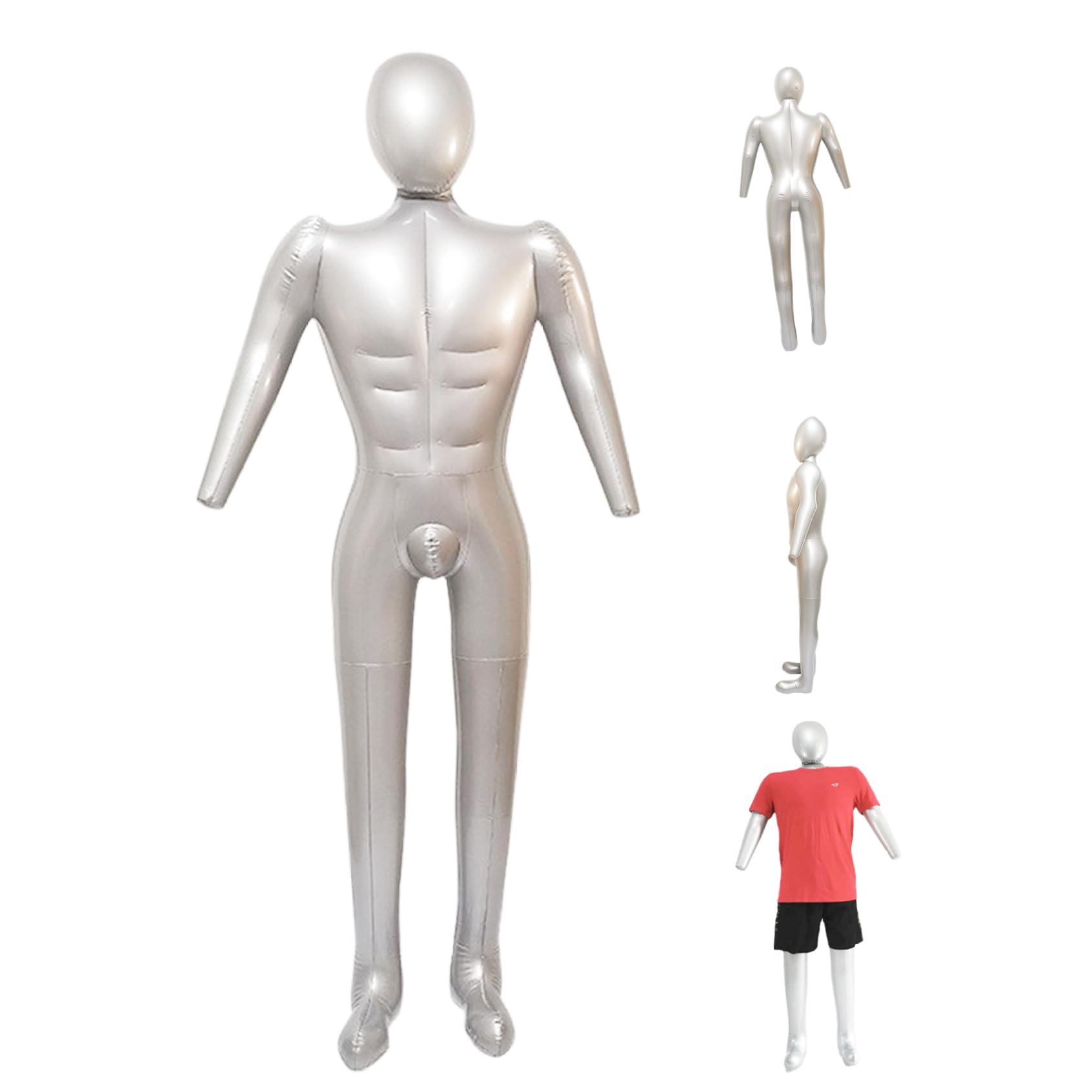 Tsawntd Silver Inflatable Mannequin Full Body Pvc Soft Inflatable Dummy With Arm Stylish Man Blow Up Mannequin For Clothing Display,