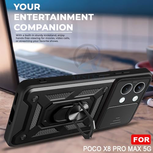 Image of AESTMO Tough Armor Poco X8 Pro Max 5G Bumper Back Case Cover | Ring Holder & Sliding Camera Shield Cover | 360 Degree Protection Back Case Cover for Poco X8 Pro Max 5G (Black)