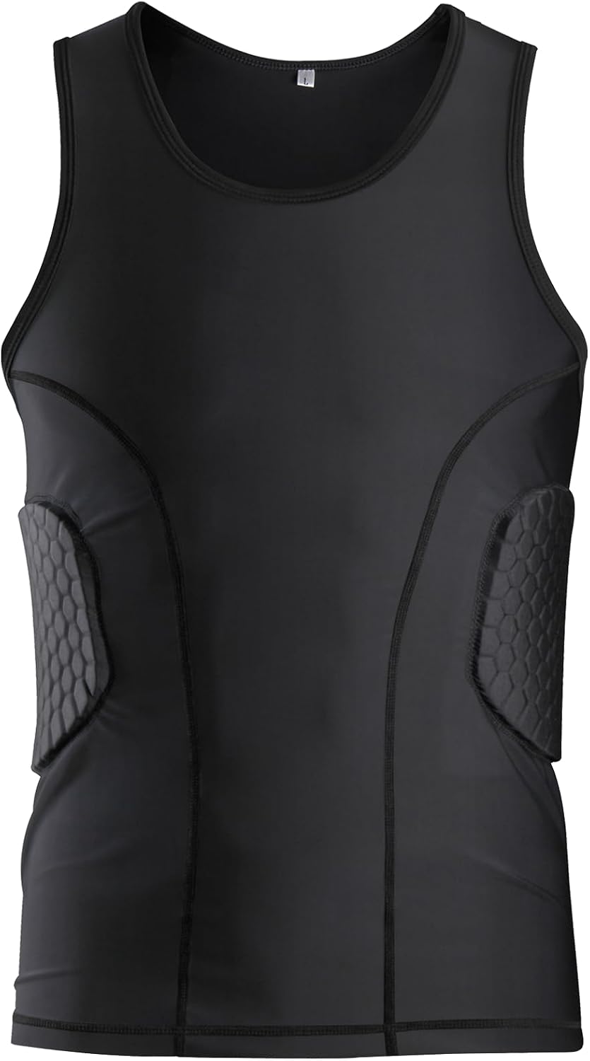 Men Padded Compression Shirt Football Rib Protectors Chest Guard 4-Pads Padded Shirt Protective Gear for Youth Adult