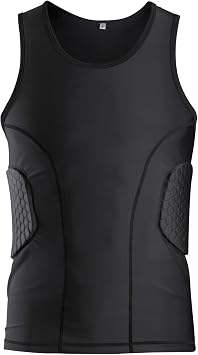 Men Padded Compression Shirt Football Rib Protectors Chest Guard 4-Pads Padded Shirt Protective Gear for Youth Adult