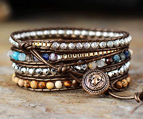 Image of Boho Wrap Bracelet for Women, Handmade Natural Imperial Jasper Multi-Layer Stone Beaded Bracelet, Bohemian Healing Crystal Stone Jewelry Gifts