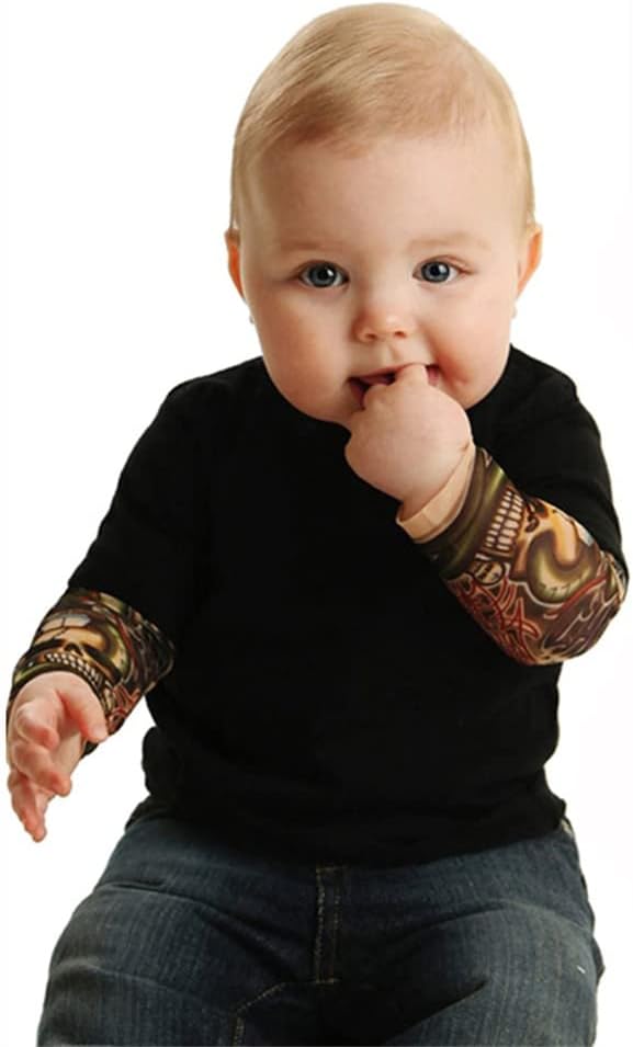 LOOLY Baby Boys girl Tattoo Sleeve Cotton Snap on Bodysuit Romper - Image 3