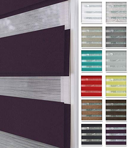 Home-Vision® DuoRollo Klemmfix, Doppelrollo ohne Bohren mit Klämmträgern, DuoRollos für Fenster und Türen (Pflaume, B120cm x H220cm)