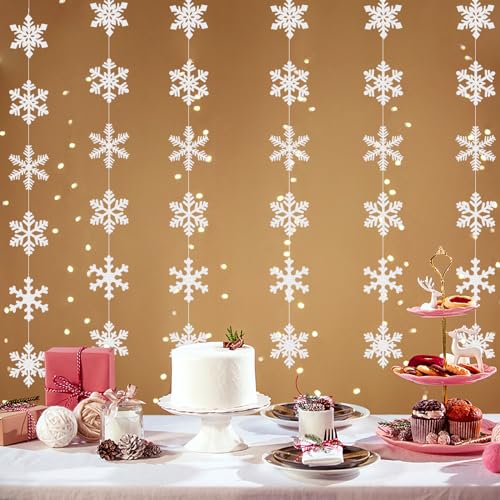 Image of Snowflake Snow White-Silver Christmas Party-Decorations Garland - 6pcs Winter Girl Frozen Birthday New Year Hanging Decoration Streamers Banner, Wonderland Party Supplies Decor Panduola