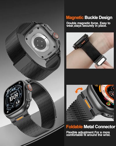 Image of Compatible with Apple Watch Ultra 49mm 46mm 45mm 44mm Magnetic Metal Mesh Loop Strap for iWatch Series 11 /10 /9 /8 /7 /6 /5 /4 Compatible with Apple Watch SE 3 2 1 Steel Bands