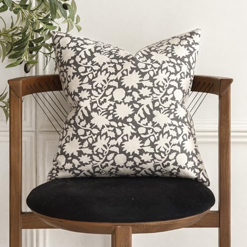 Image of Foindtower Set of 2 Decorative Neutral Floral Throw Pillow Covers Accent Farmhouse Cushion Covers Boho Vintage Pillowcase for Couch Sofa Bedroom Living Room Home Decor,18x18 Inch,Rustic Gray