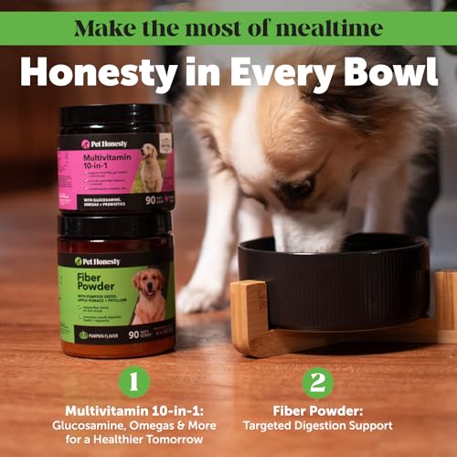 Image of Pet Honesty Pumpkin Fiber Powder Supplement for Dogs - All Natural Dog Probiotic with Psyllium Husk, Pumpkin Seeds and Apple Pectin for Healthy Digestion (90 Scoops)