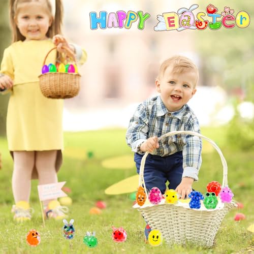 Image of 12Pcs Prefilled Easter Eggs with Mini Stress Balls Squeeze Toys Inside for Easter Basket Stuffers, Filled Easter Egg for Easter Hunt Party Favors Supplies