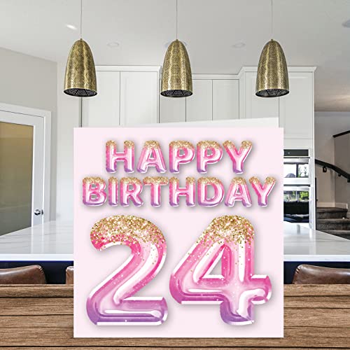 24th Birthday Card for Women - Pink & Purple Glitter Balloons - Happy Birthday Cards for 24 Year Old Woman Daughter Sister Auntie Cousin, 145mm Greeting Cards Gift - Image 2