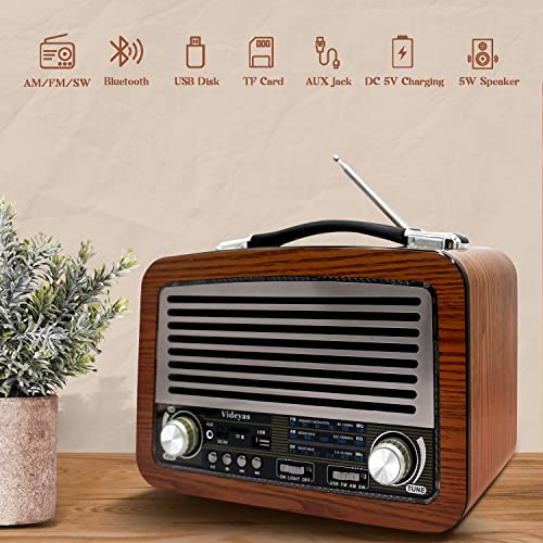 Retro Portable Radio Am Fm Shortwave Radio Built-In Battery-Powered Vintage Radio With Bluetooth Speaker, Aux Tf Card Usb Disk Mp3 Player, Vintage Father's Day (Videyas S306) #TOP1