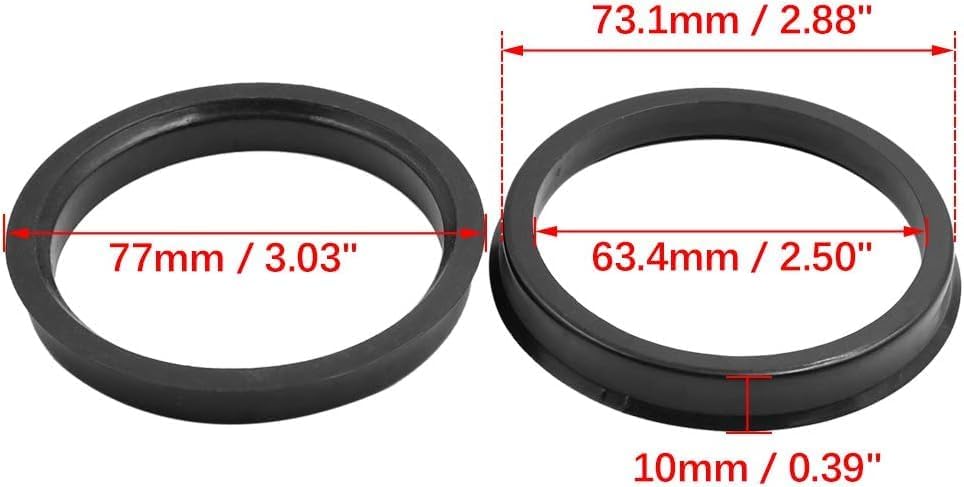73.1 to 63.4mm Hub Centric Rings, 4pcs Black Plastic Wheel Center Bore Reducing Rings for Car