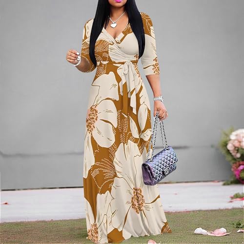 Plus Size Dresses for Women Casual Floral Maxi Dress V Neck Wrap Dress with 3/4 Sleeve4