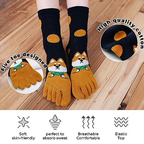 Image of CaiDieNu Women's Animal Toe Socks - Cotton Five Finger Colorful Funny Casual Crew Socks for Ladies