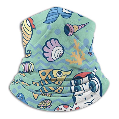 Preisvergleich Produktbild Halbe Gesichts-Sturmhaube, Cartoon, lustig, Fische, Meeresleben, Kritzelei, Mikrofaser, Nackenwärmer für Outdoor, Sport