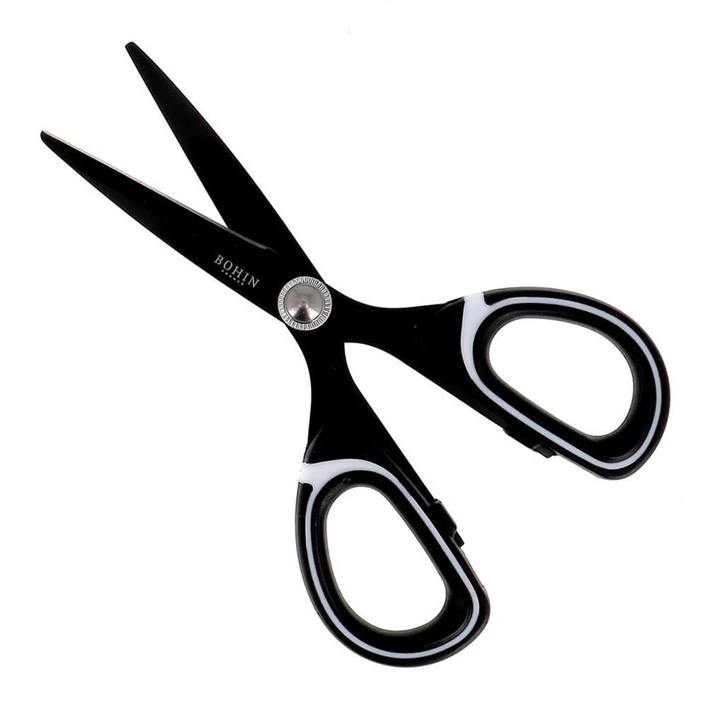 Bohin BO25816 Ciseaux Professionnels Manche Ergonomique Revêtement Titane pour Projets de Tricot Crochet, Acier Inoxydable, Noir, 16 cm