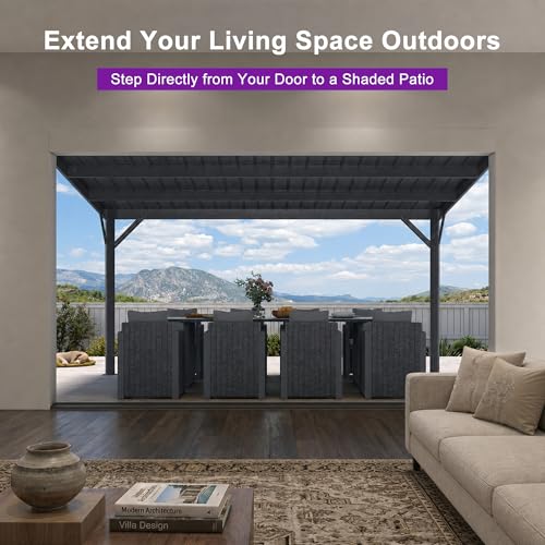 Image of PURPLE LEAF Patio Lean to Gazebo 10' x 10' Easy Frame Setup Zero Maint Grey