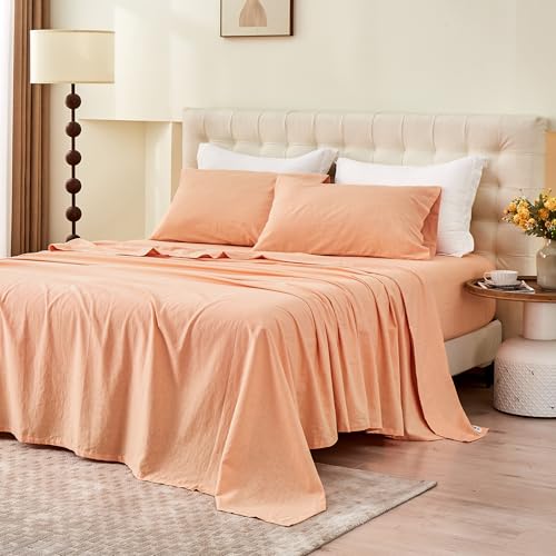 BISELINA Linen-Cotton Flat Sheet Full Peach